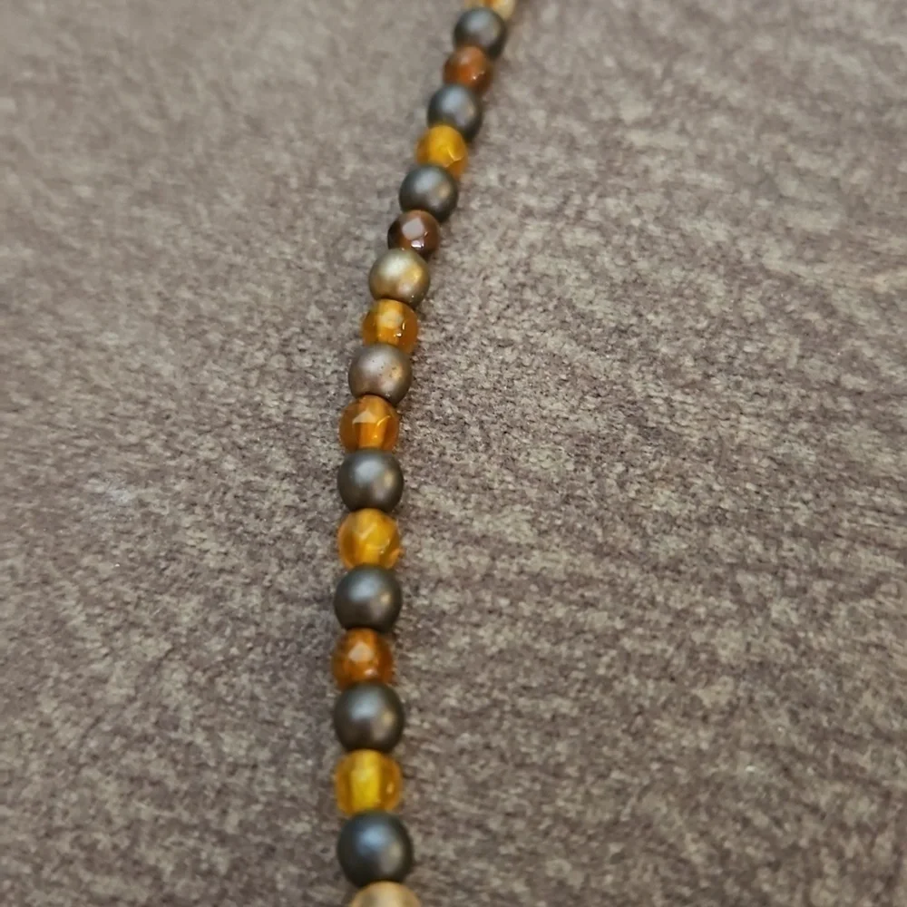 Handmade Amethyst Amber Ceramic and Agate Focal Beaded Collar Necklace